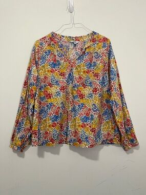 Croft & Barrow XL Multicolor Floral Top Blouse Long Sleeve Ruffle V-neck Popover